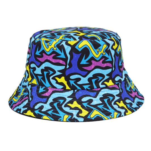 Graffiti Print Bucket Hat – Cotton Streetwear Sun Hat for Raves & Festivals