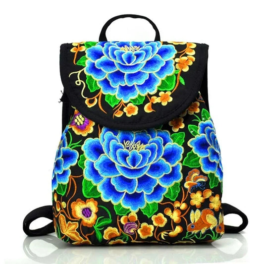 Bohemian Floral Embroidered Rave & Festival Backpack – Small Canvas Daypack