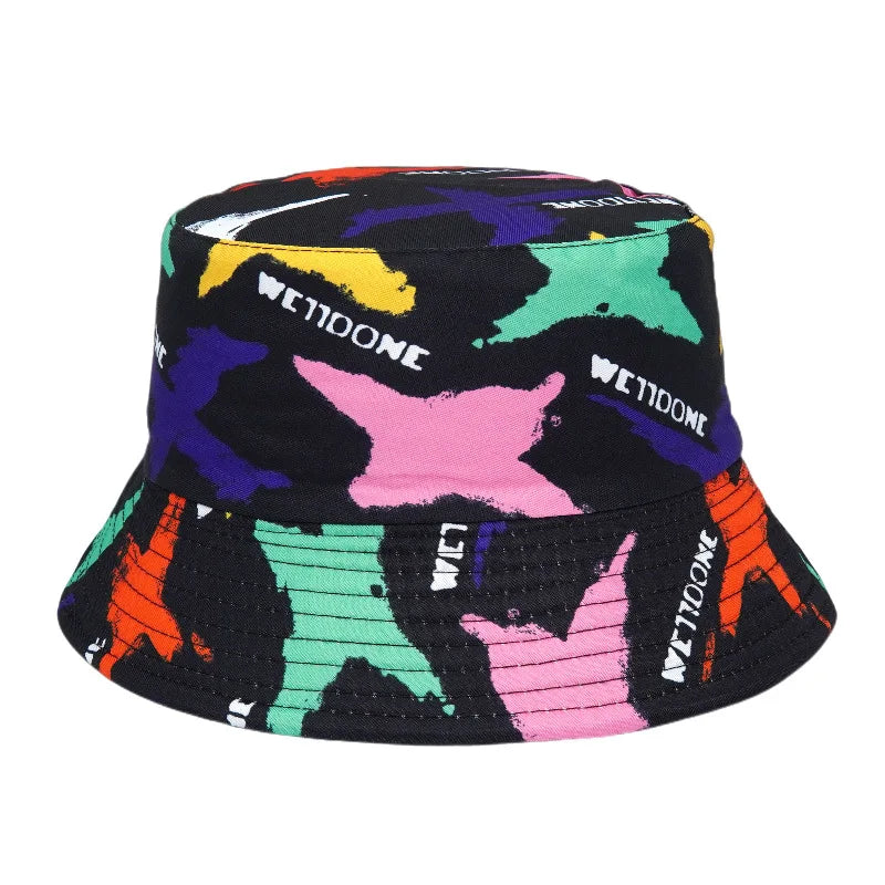Graffiti Print Bucket Hat – Cotton Streetwear Sun Hat for Raves & Festivals