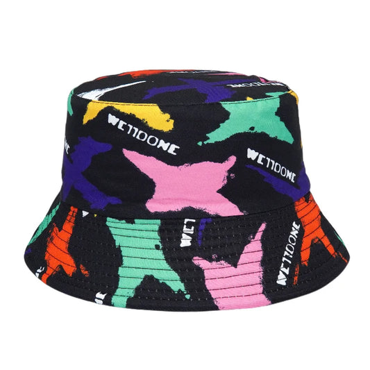 Graffiti Print Bucket Hat – Cotton Streetwear Sun Hat for Raves & Festivals