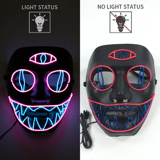 Kishin LED Rave & Festival Mask – Luminous Glow-in-the-Dark EL Wire Mask
