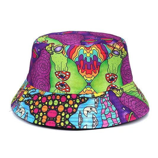 Graffiti Print Bucket Hat – Cotton Streetwear Sun Hat for Raves & Festivals