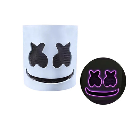 Cool LED Halloween Marshmallow Mask – Neon glowing cosplay DJ headgear for raves & festivals