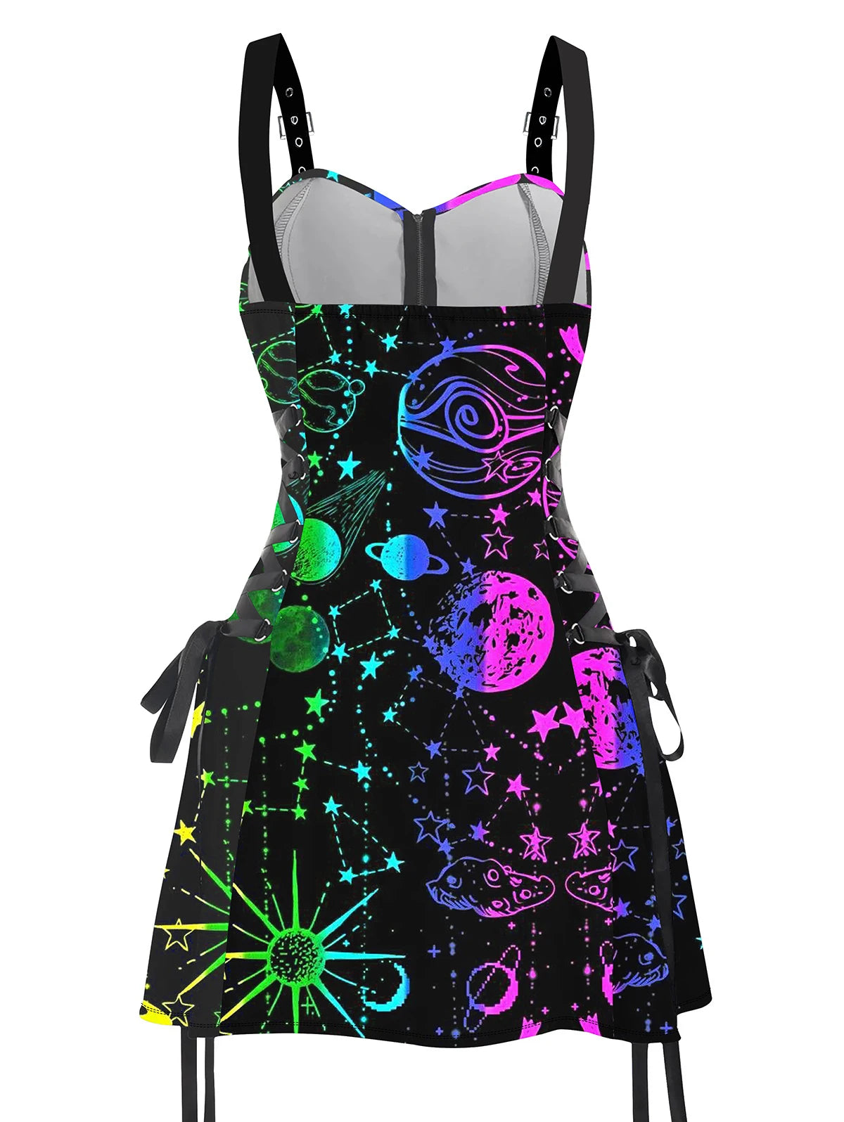 Psychedelic Festival Mini Dress – Lace-Up Festival Zipper Dress for Women