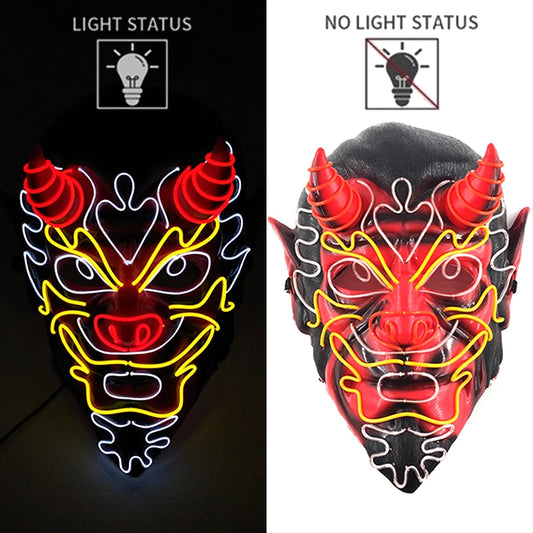 Oni Ryu LED Rave & Festival Mask – Luminous Glow-in-the-Dark EL Wire Mask