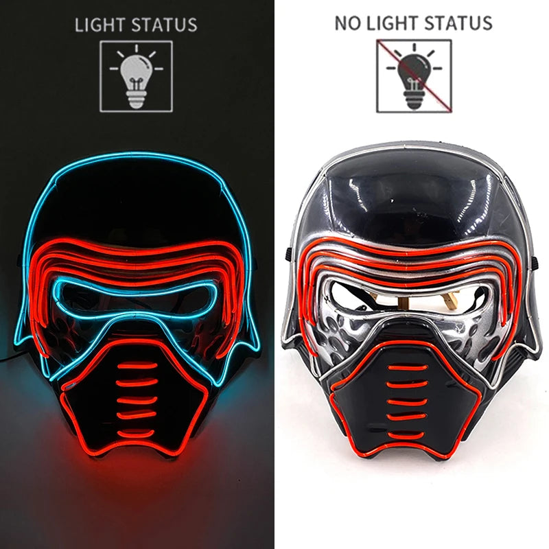 Kylo Ren LED Rave & Festival Mask – Luminous Glow-in-the-Dark EL Wire Mask