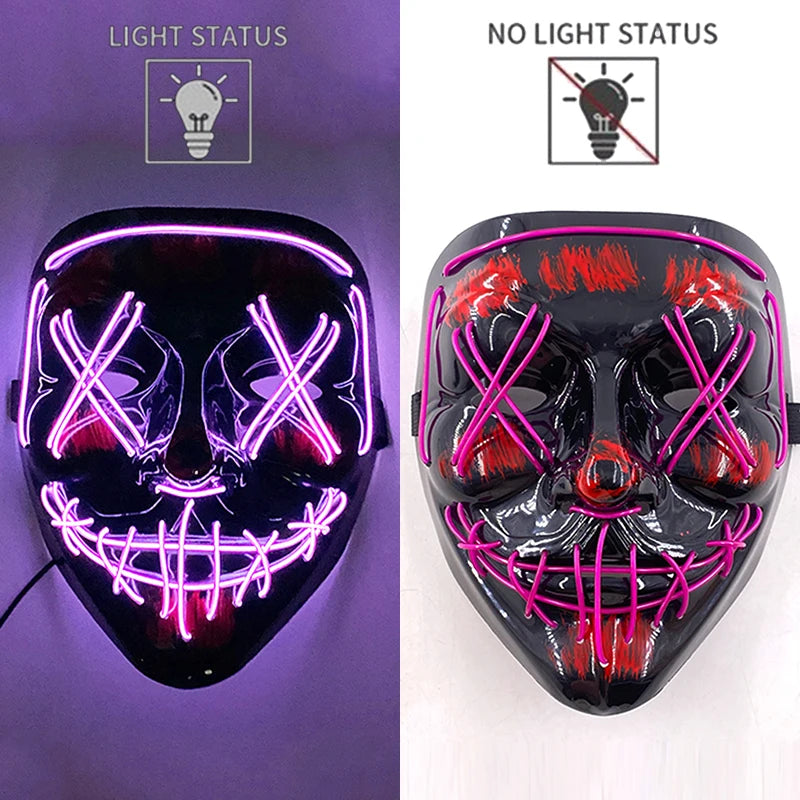 Purple LED Rave & Festival Mask – Luminous Glow-in-the-Dark EL Wire Mask