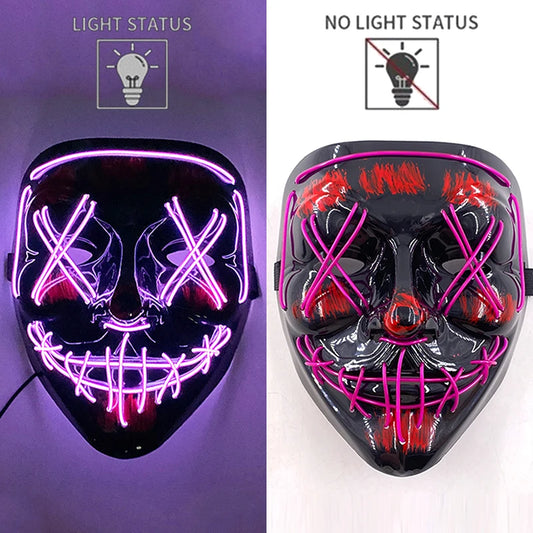 Purple LED Rave & Festival Mask – Luminous Glow-in-the-Dark EL Wire Mask